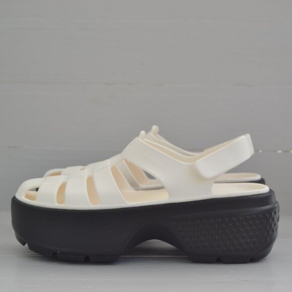 Crocs White Black Platform Sandals Women's 9 NWT Stomp Fisherman Shoes Summer - Picture 1 of 9